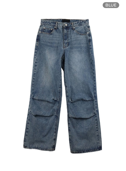 pintuck-washed-denim-baggy-jeans-iy410 / Blue