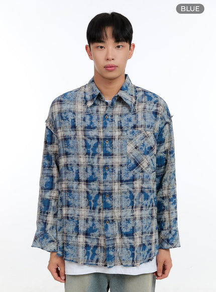 mens-checkered-oversized-shirt-ig416 / Blue