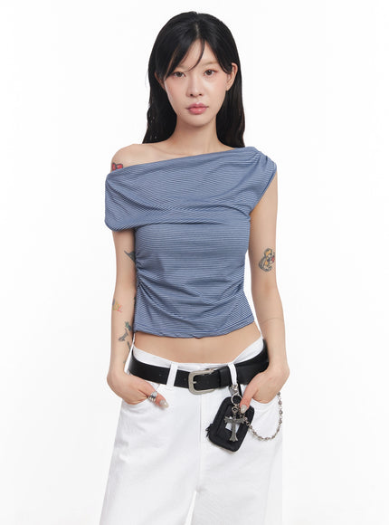 chic-off-shoulder-striped-tee-ic503 / Blue