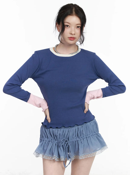 contrast-cuff-top-iy511 / Blue