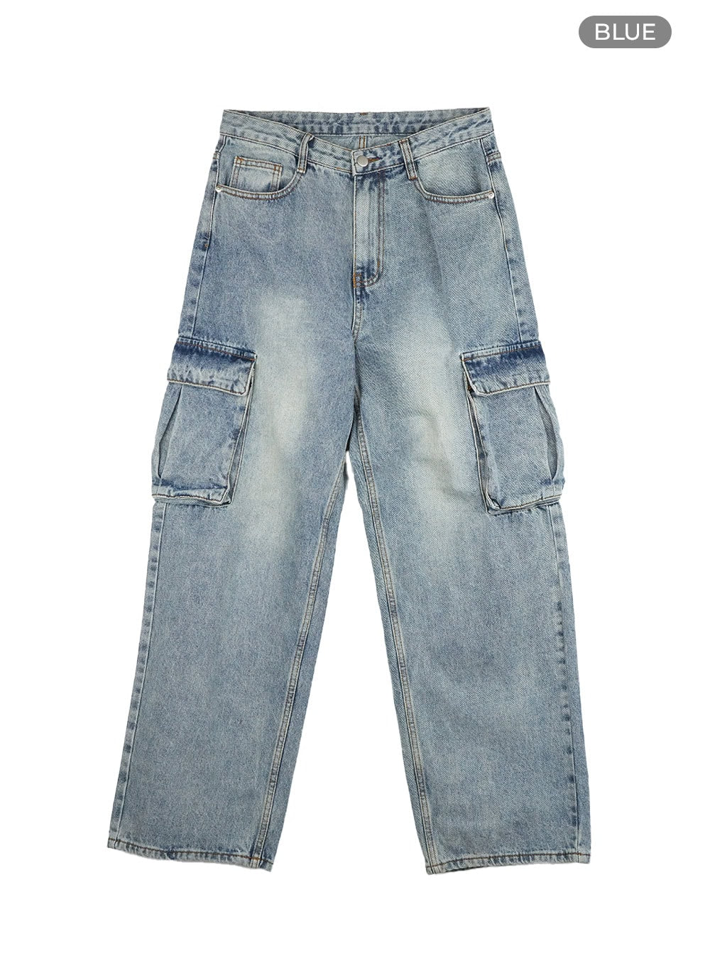 Neve Washed Cargo Denim Jeans IS427 in Blue, size 1XL