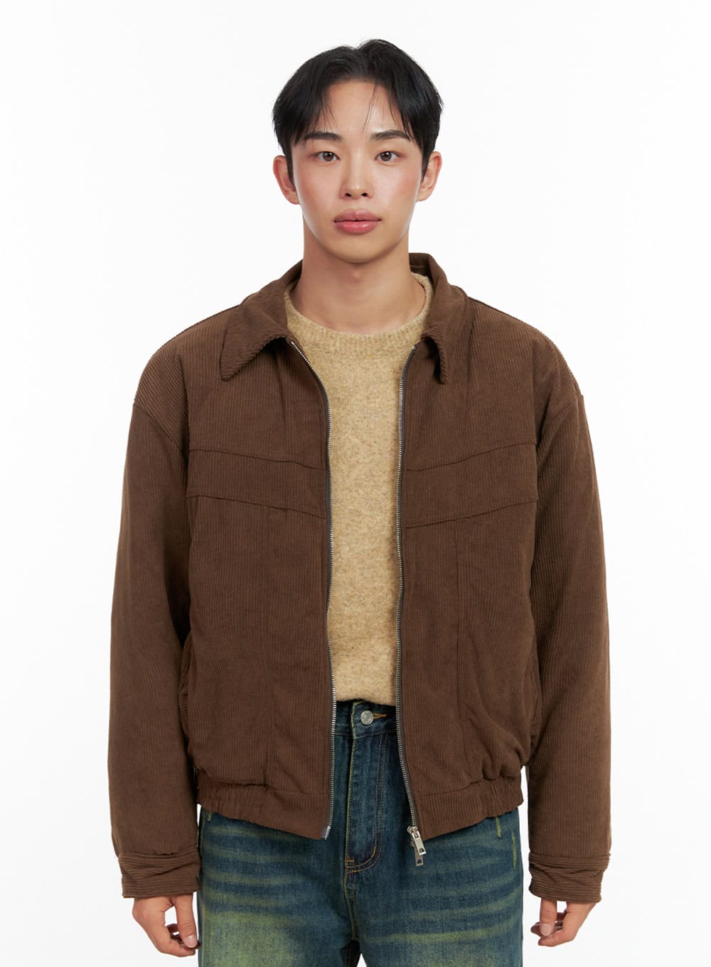 mens-zip-up-corduroy-jacket-in426 / Brown