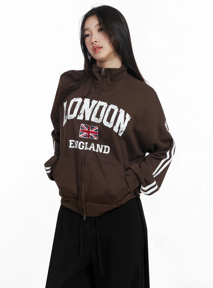 graphic-zip-up-jacket-im504 / Brown