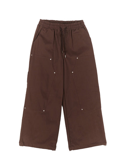 mens-stud-cotton-wide-leg-pants-im528 / Brown