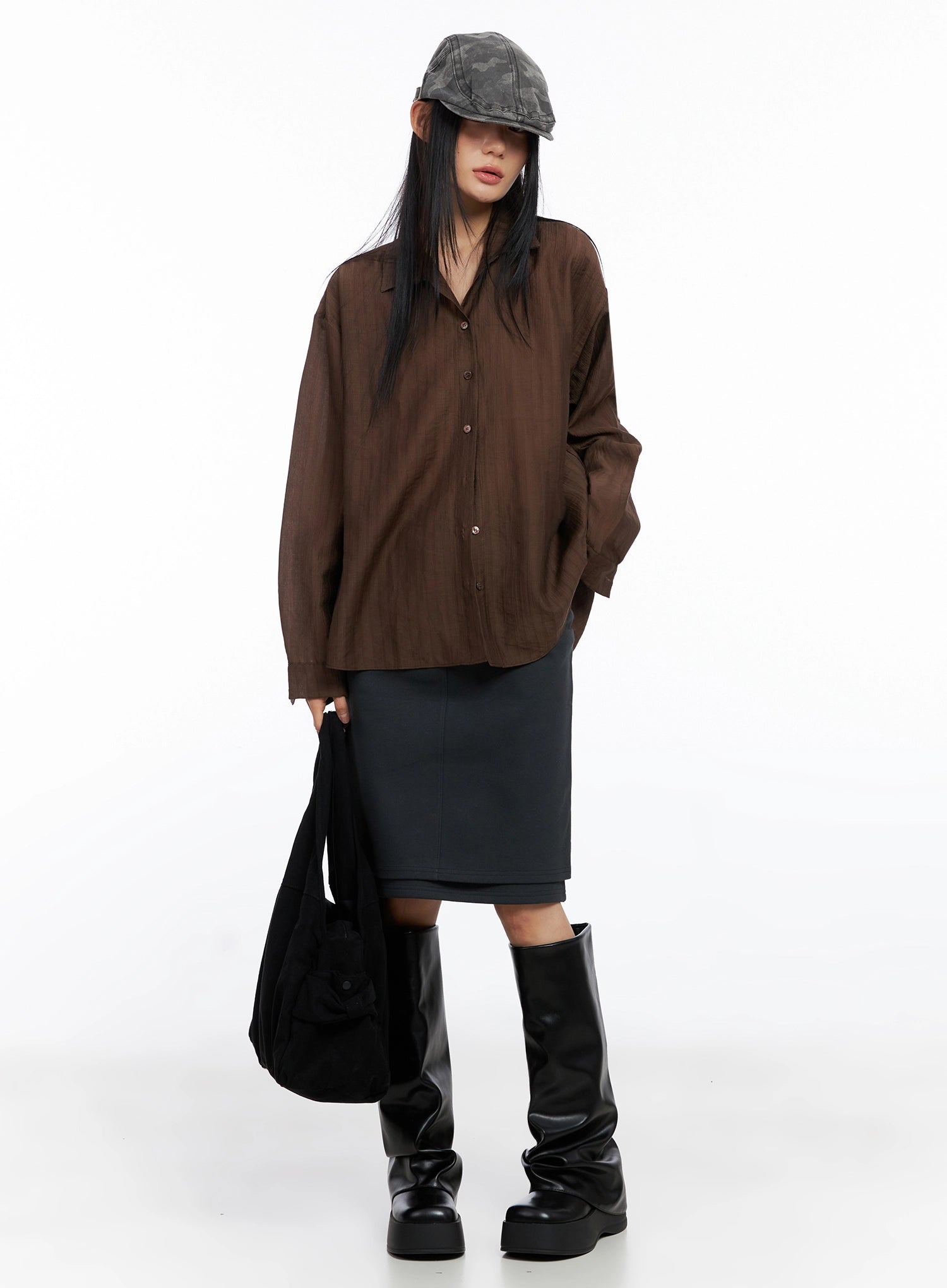 sheer-oversized-long-sleeve-shirt-co516 / Brown