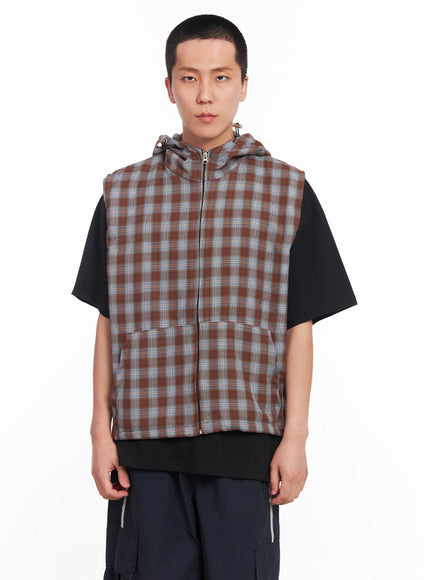 mens-sleeveless-plaid-vest-iu512 / Brown