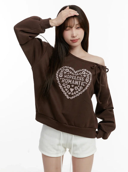 off-shoulder-ribbon-sweatshirt-ij521 / Brown