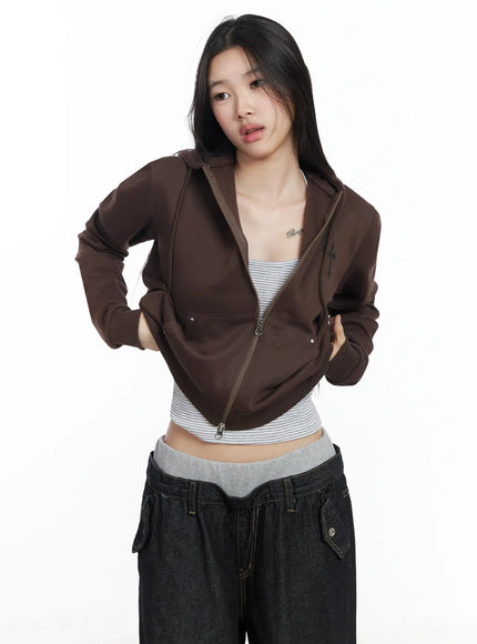cross-graphic-zip-up-hoodie-im506 / Brown