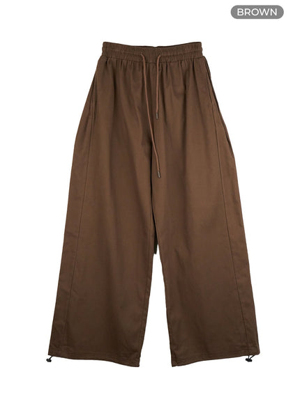 cotton-banded-wide-fit-pants-is427 / Brown