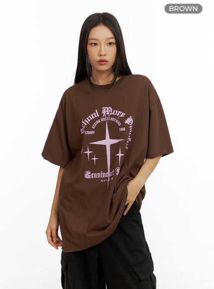 cotton-graphic-oversize-tee-il409 / Brown