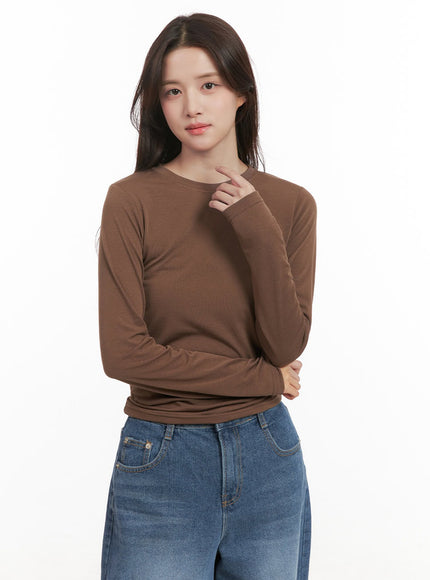 essential-slim-fit-round-neck-tee-ij510 / Brown