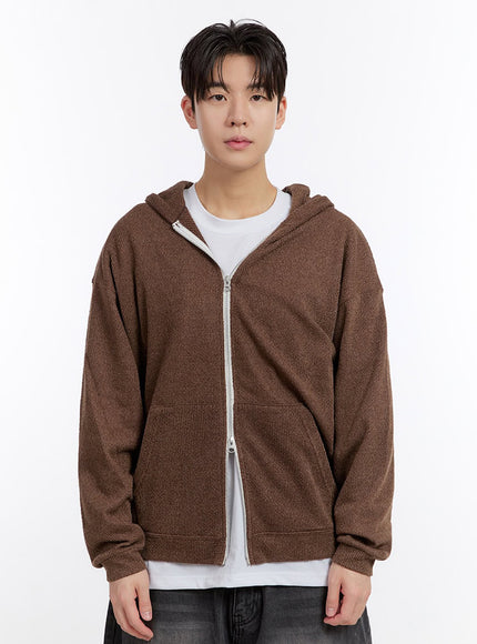 mens-cozy-zip-up-hooded-jacket-if528 / Brown
