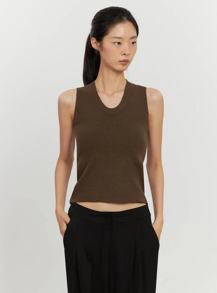 u-neck-knit-tank-il528 / Brown