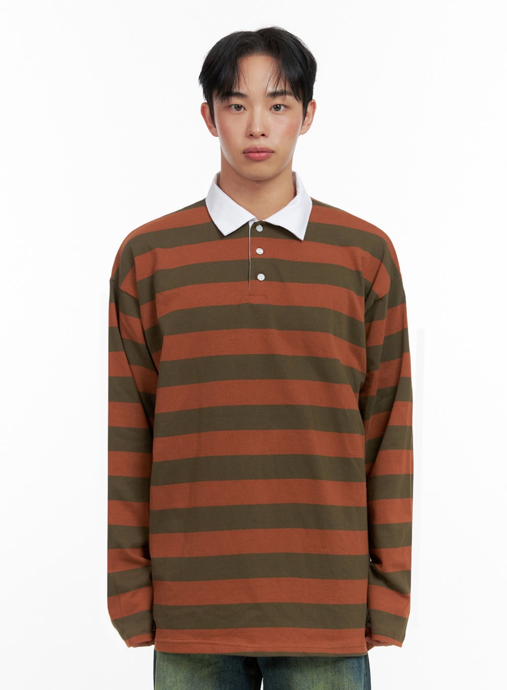 mens-oversized-striped-cotton-t-shirt-in426 / Brown