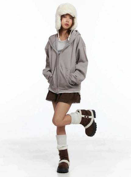 studded-fleece-zip-hoodie-in528 / Dark beige