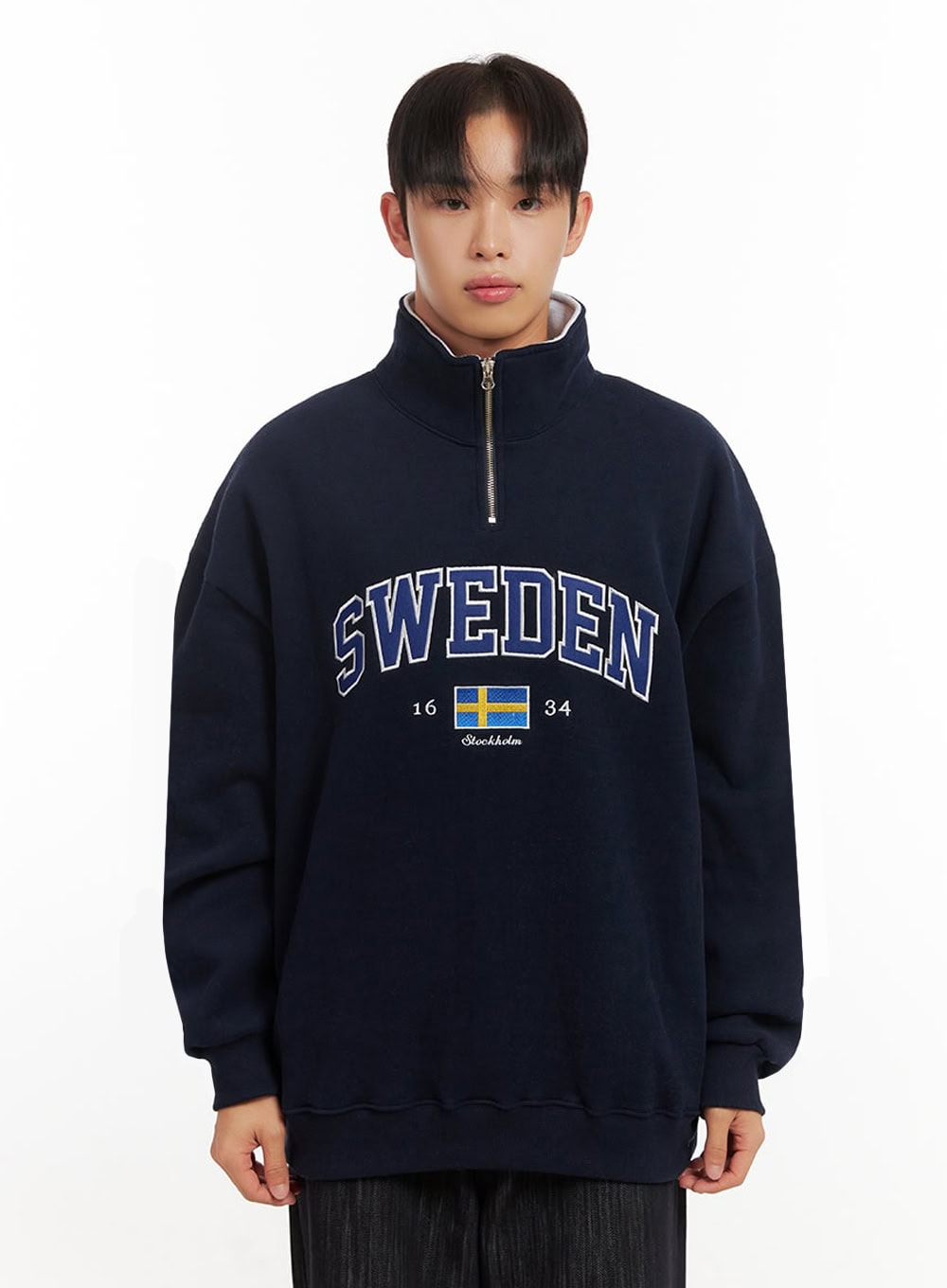 mens-embroidered-half-zip-up-sweatshirt-id406 / Dark blue