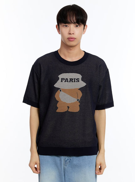 men-s-teddy-graphic-knit-t-shirt-iy530 / Dark blue