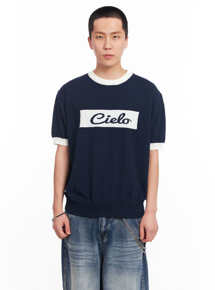men-s-contrast-knit-t-shirt-iu503 / Dark blue
