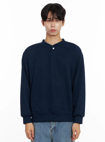 mens-henley-neck-sweatshirts-io517 / Dark blue