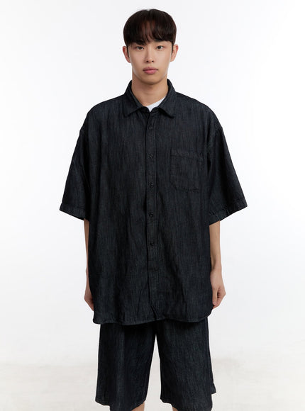 mens-collared-oversized-shirt-ia507 / Dark blue