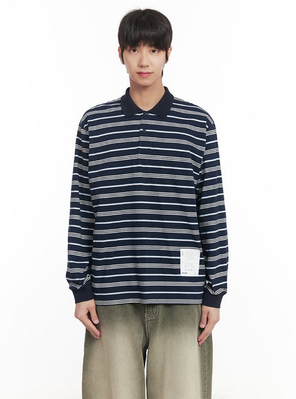 mens-striped-collared-polo-shirt-im519 / Dark blue