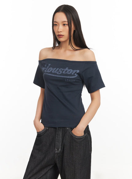 cotton-graphic-off-shoulder-t-shirt-ia507 / Dark blue