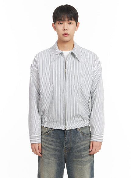 mens-cotton-striped-zip-up-jacket-im517 / Dark blue