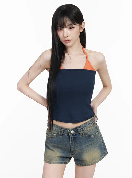 Color Block Halter Sleeveless Top IY511 - Acubi style | LEWKIN