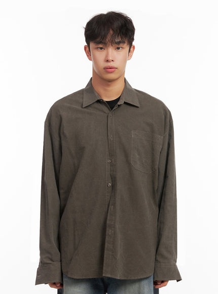 mens-washed-oversized-collar-shirt-id427 / Dark brown