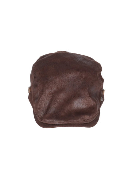 mens-vintage-faux-leather-flat-cap-il514 / Dark brown