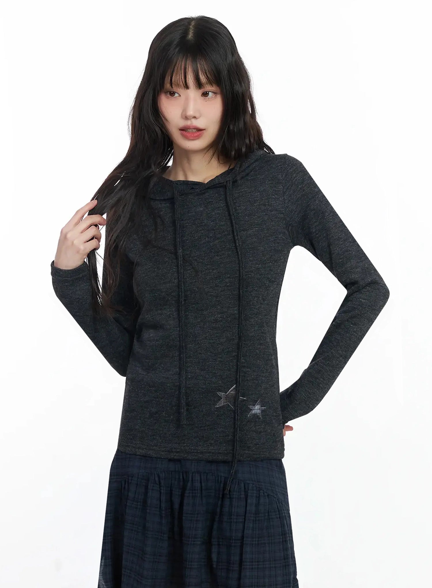 star-patched-hoodie-f517 / Dark gray