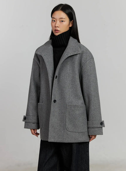 high-neck-wool-half-coat-ij502 / Dark gray