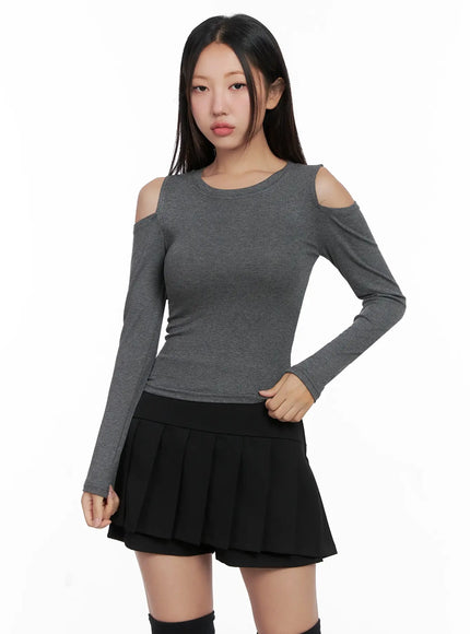 cut-out-ribbed-off-shoulder-top-ig527 / Dark gray