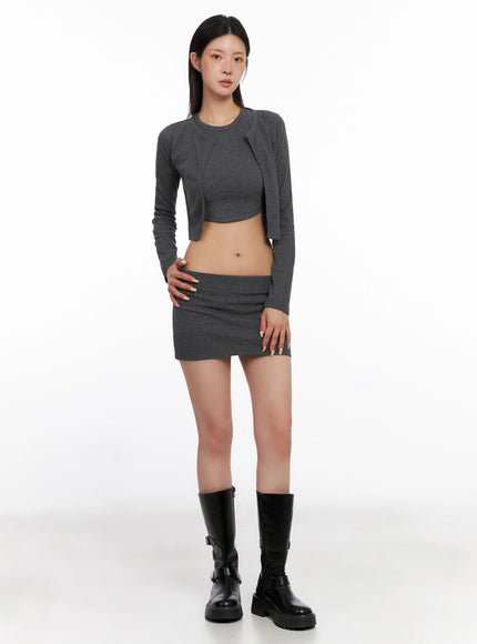 cropped-cardigan-2-piece-set-is508 / Dark gray