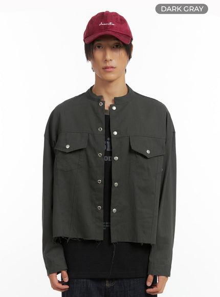 mens-cotton-buttoned-trucker-jacket-io402 / Dark gray