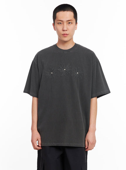 men-s-studded-daisy-t-shirt-iu503 / Dark gray