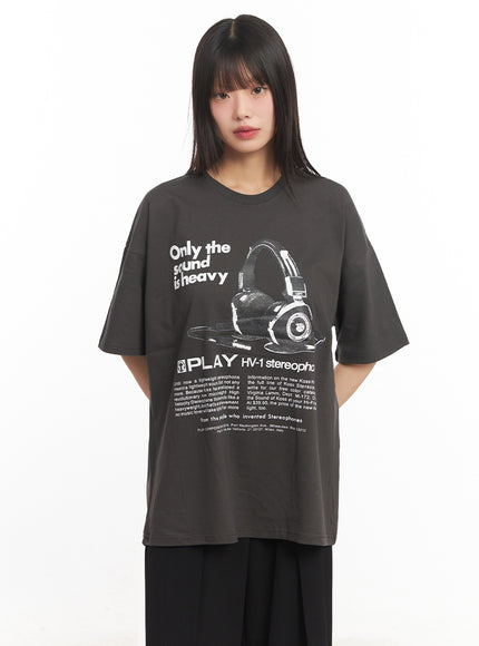 sound-graphic-oversize-t-shirt-iy502 / Dark gray
