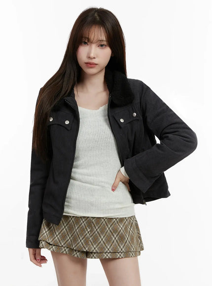 corduroy-slim-fit-jacket-ij521 / Dark gray