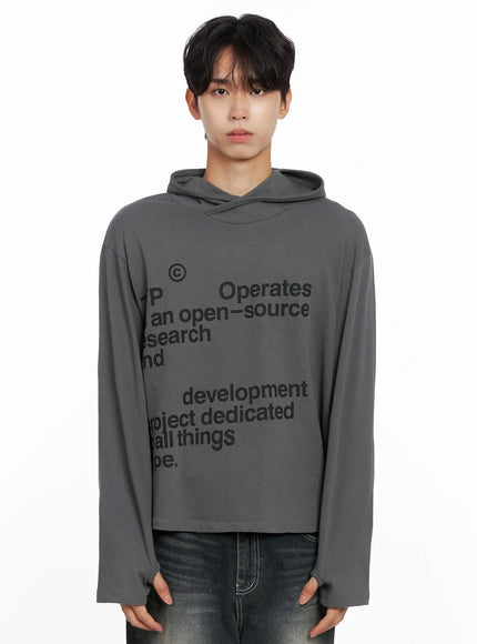 mens-lettering-hand-warmer-hoodie-io517 / Dark gray