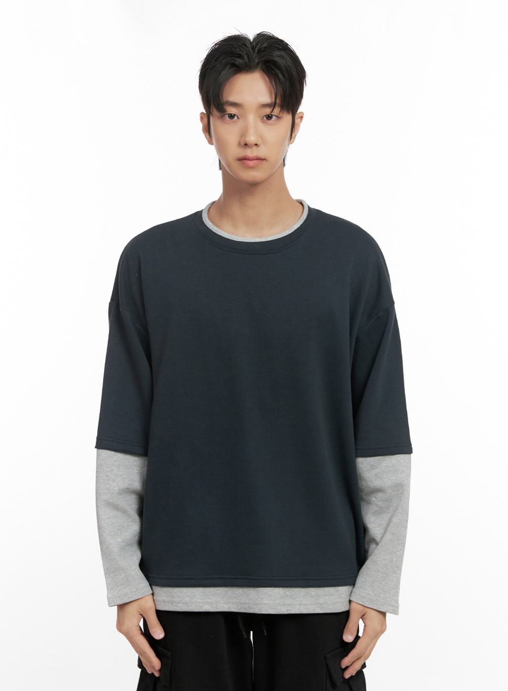 mens-layered-long-sleeve-tee-id413 / Dark gray