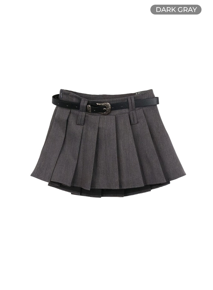pleated-mini-skirt-with-belt-ia417 / Dark gray