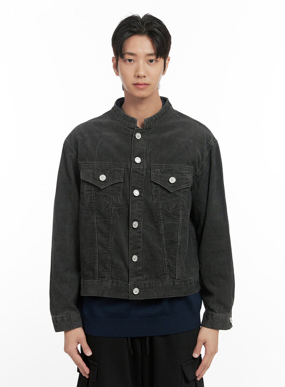 mens-corduroy-buttoned-jacket-id406 / Dark gray