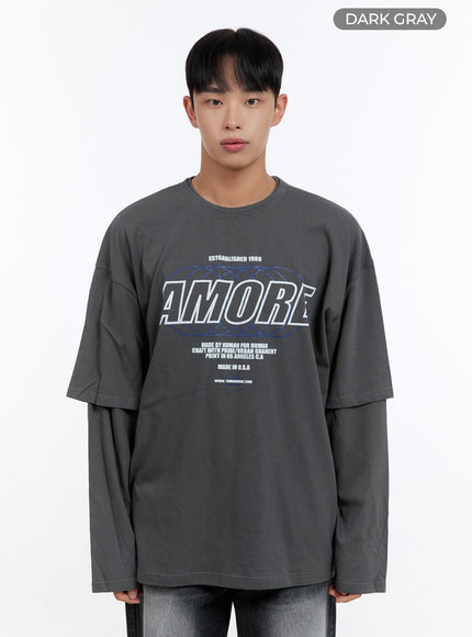 mens-oversize-cotton-graphic-layered-t-shirt-is413 / Dark gray