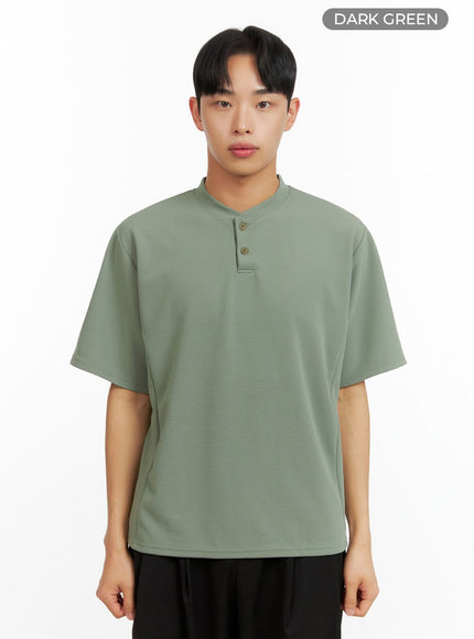 mens-buttoned-solid-t-shirt-iu414 / Dark green