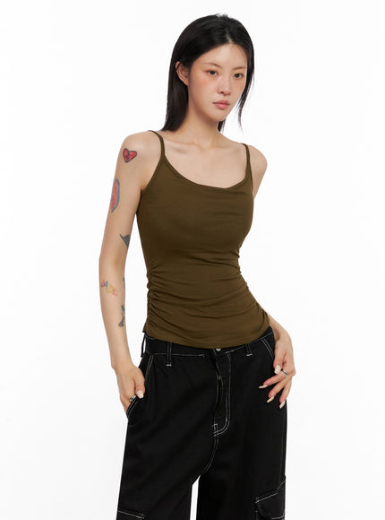 ruche-detail-tank-top-is515 / Dark green