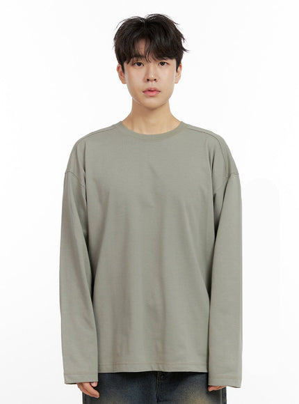 mens-cozy-cotton-long-sleeve-oversize-tee-in422 / Dark green