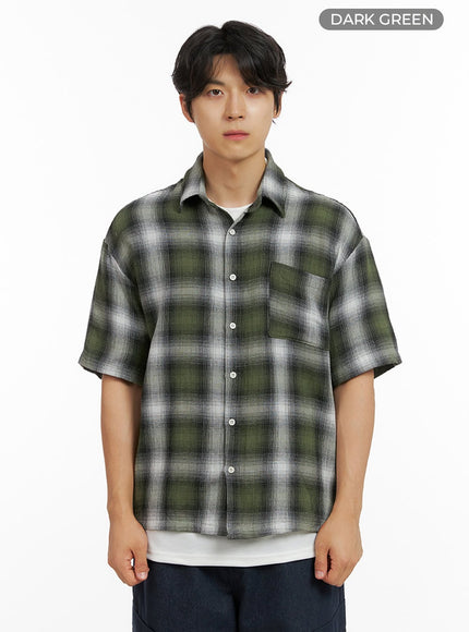 mens-checkered-collar-shirt-ig409 / Dark green