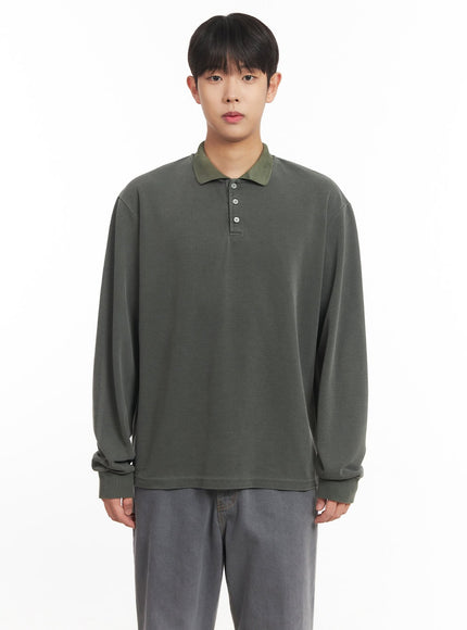 mens-washed-cotton-collared-t-shirt-im527 / Dark green