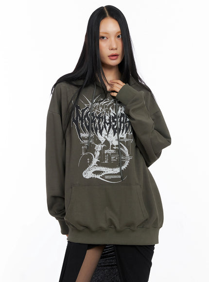 oversized-graphic-hoodie-co516 / Dark green