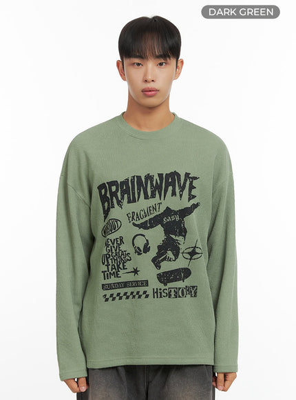 mens-round-neck-graphic-top-io420 / Dark green